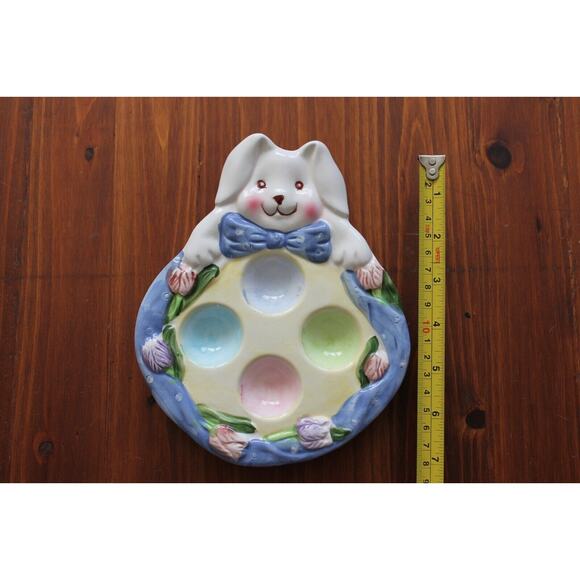 Hand-Painted Easter Bunny Ceramic Deviled Egg Holder Plate Rabbit Dish - Picture 4 of 4